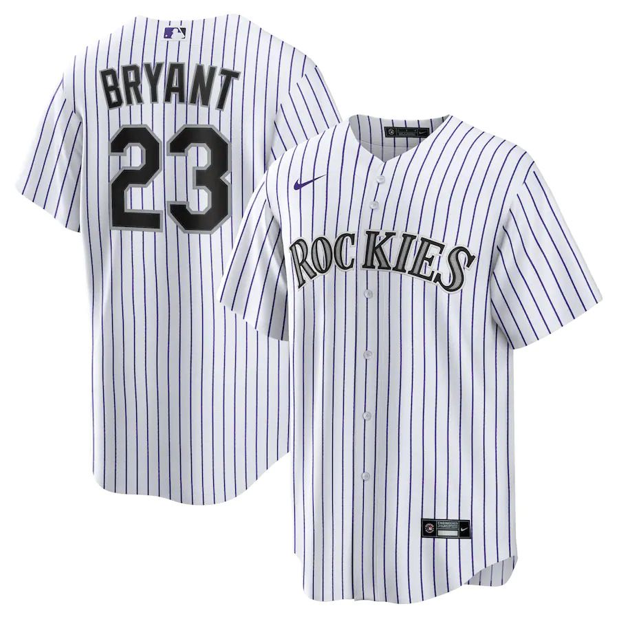 Men Colorado Rockies #23 Kris Bryant Nike White Purple Replica Player MLB Jersey->colorado rockies->MLB Jersey